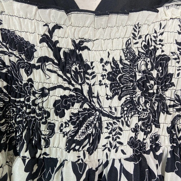 Tristan Silk Black and White Floral and Striped Smocked Back Dress L - Picture 9 of 12